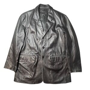 Wilsons Leather Jacket Mens L Black Blazer Coat Genuine Leather 3-Button